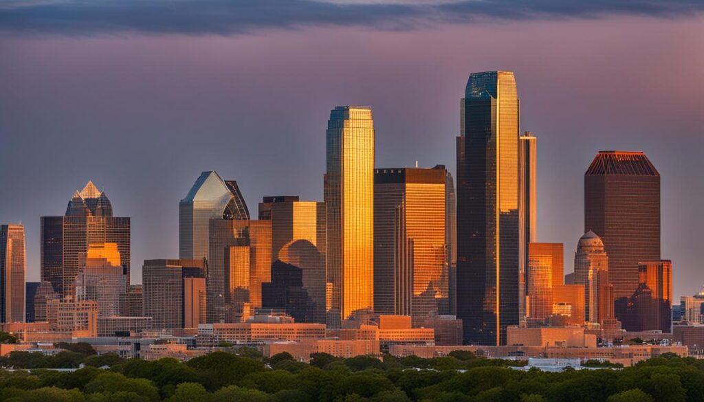 Dallas skyline at sunset